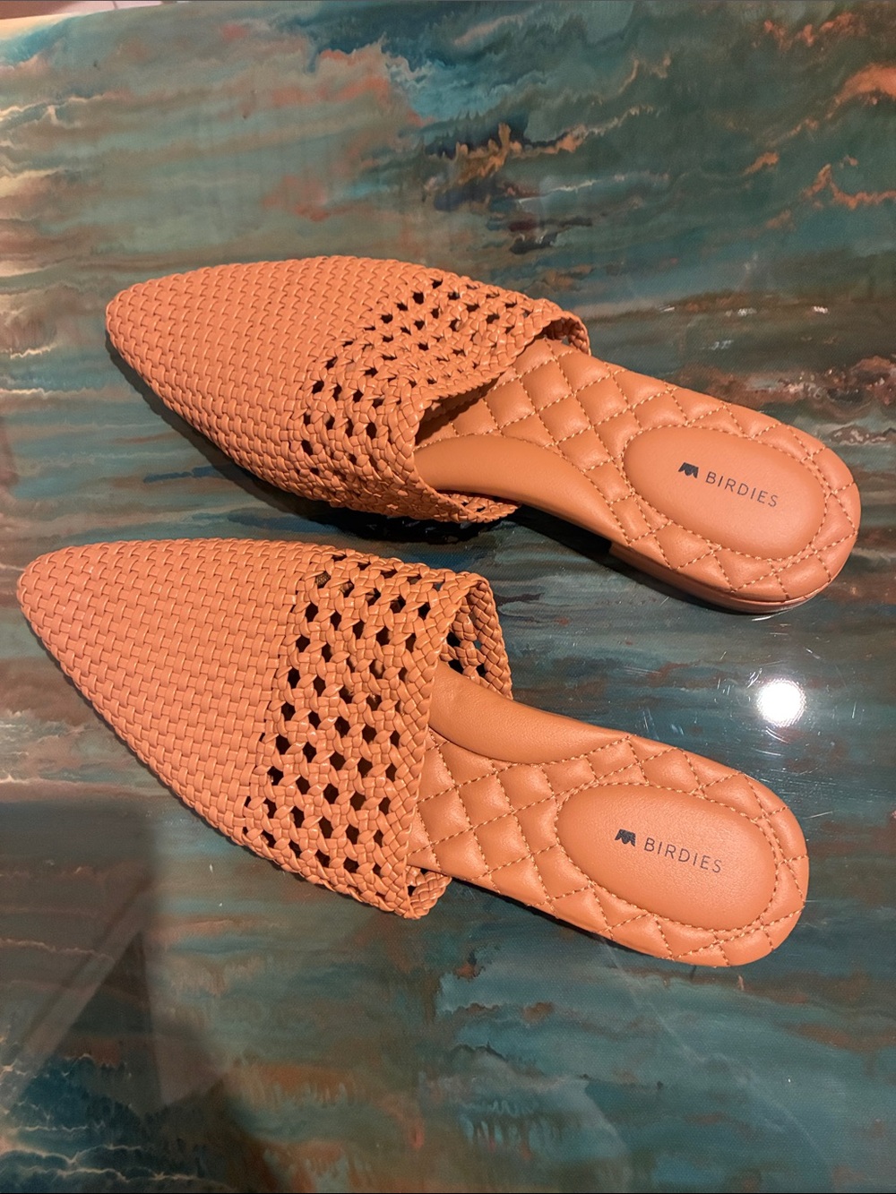 Birdies Woven Pointed-Toe Mule in Peach